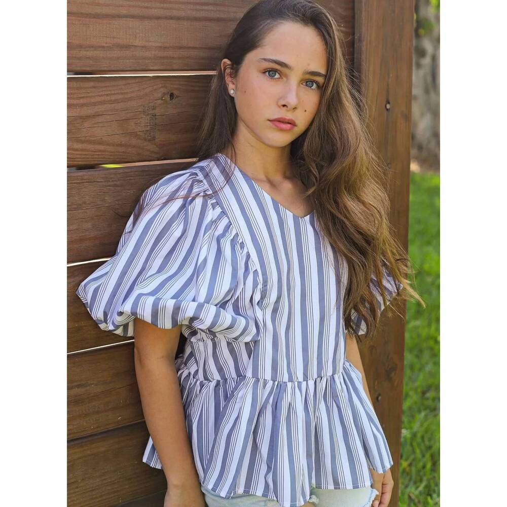 NEW HABITUAL KID striped peplum blouse in blue